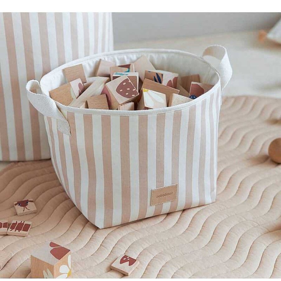 Kids Nobodinoz Rangement Enfant | Panier Jouets Django Taupe Stripes Natural - Nobodinoz