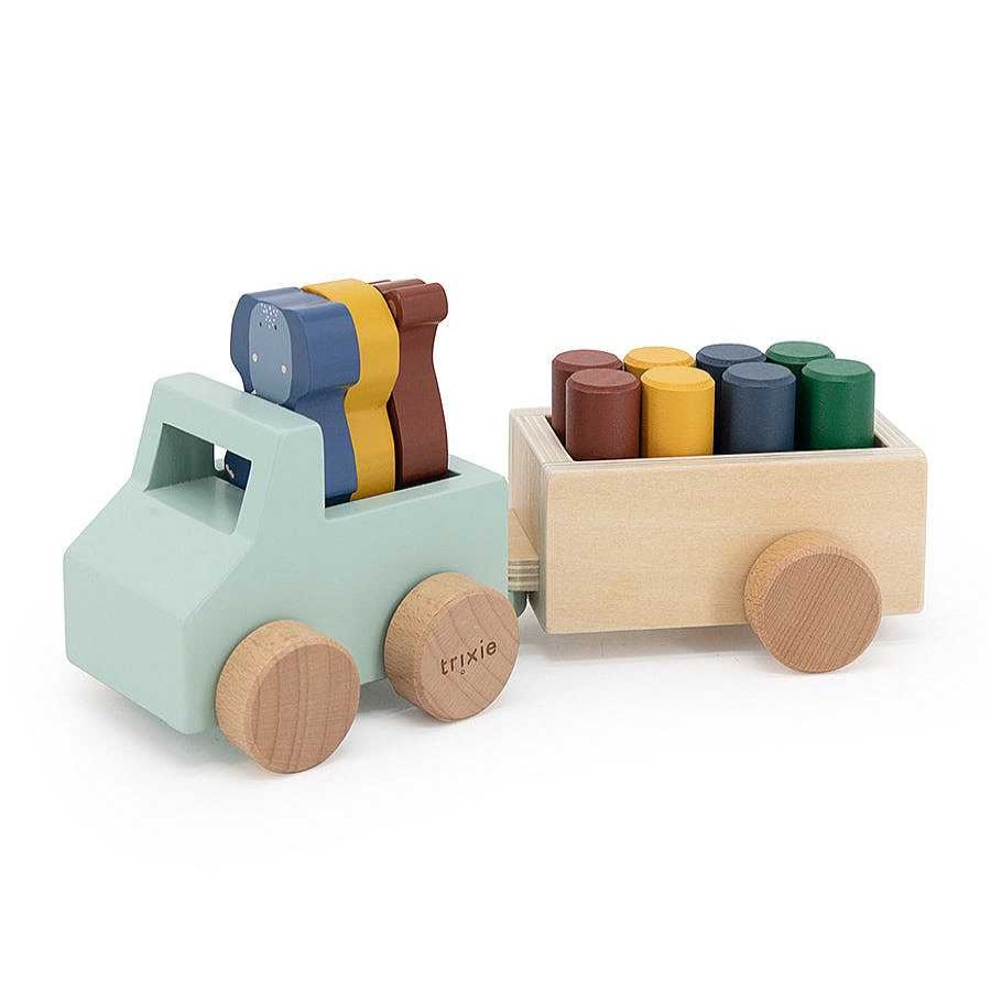 Kids Trixie Baby Jouets D'Imitation | Voiture Avec Remorque En Bois Animaux - Trixie Baby