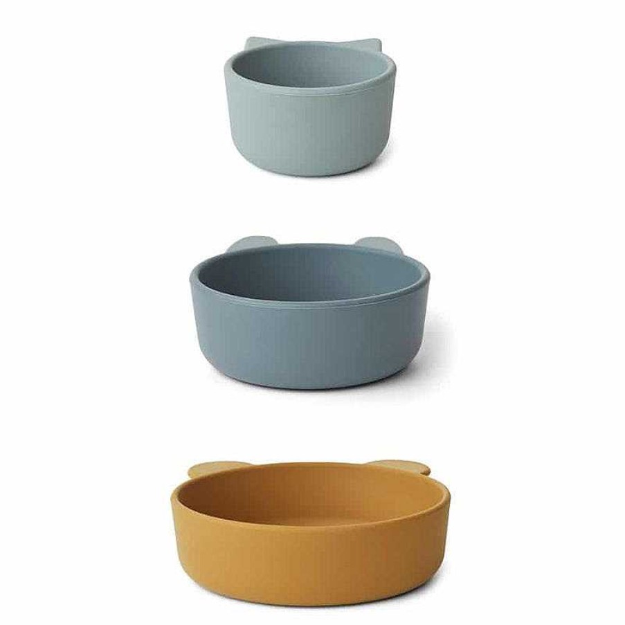 Maison & D Coration Liewood Mugs, Tasses & Bols | Lot De 3 Bols En Silicone - Golden/Blue Mix