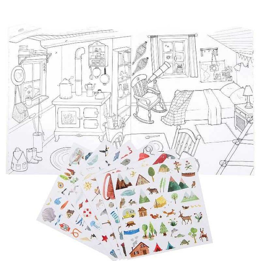 Lifestyle Moulin Roty Carnets | Cahier De Coloriage Avec Stickers - L'Explorateur - Jardin Du Moulin