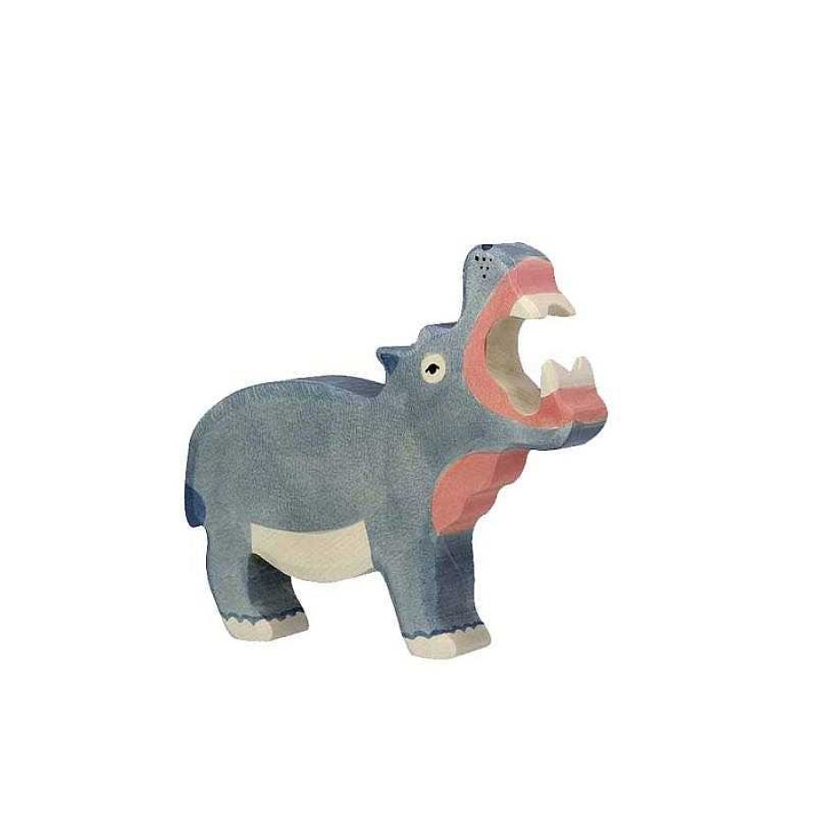 Kids Holztiger Figurines | Figurine En Bois - Hippopotame Gueule Ouverte