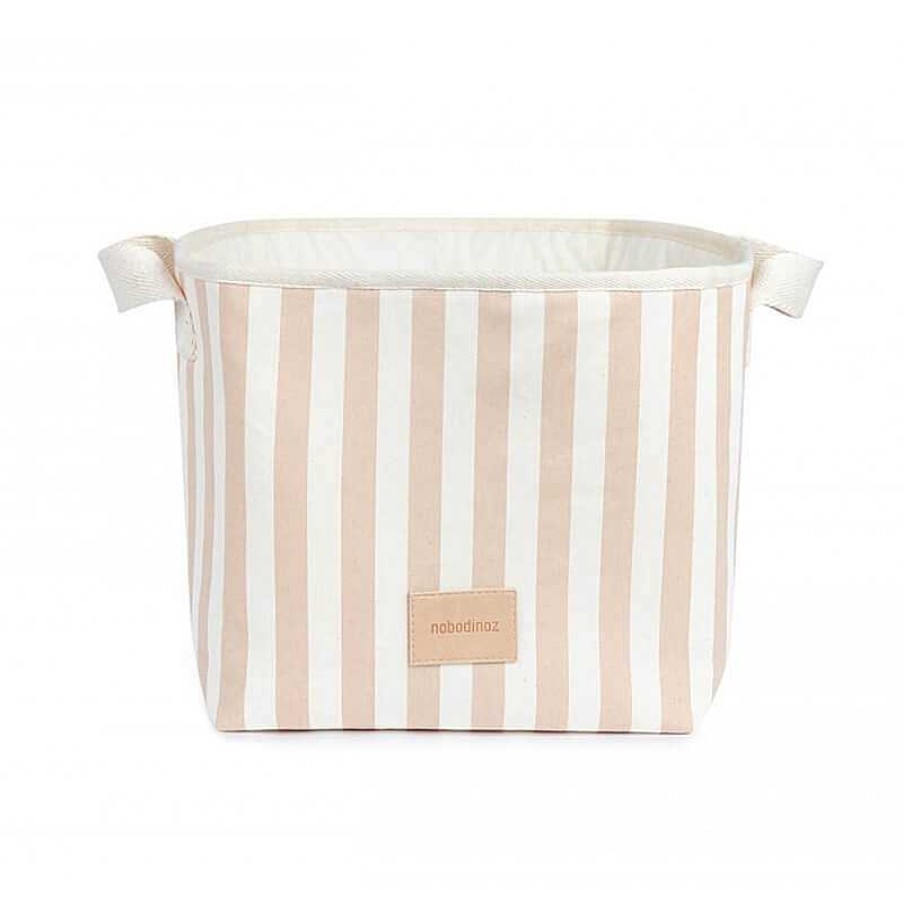 Kids Nobodinoz Rangement Enfant | Panier Jouets Django Taupe Stripes Natural - Nobodinoz