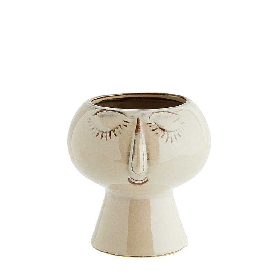 Lifestyle Madam Stoltz Pots & Cache-Pots | Cache-Pot Visage Zen Beige - Petit