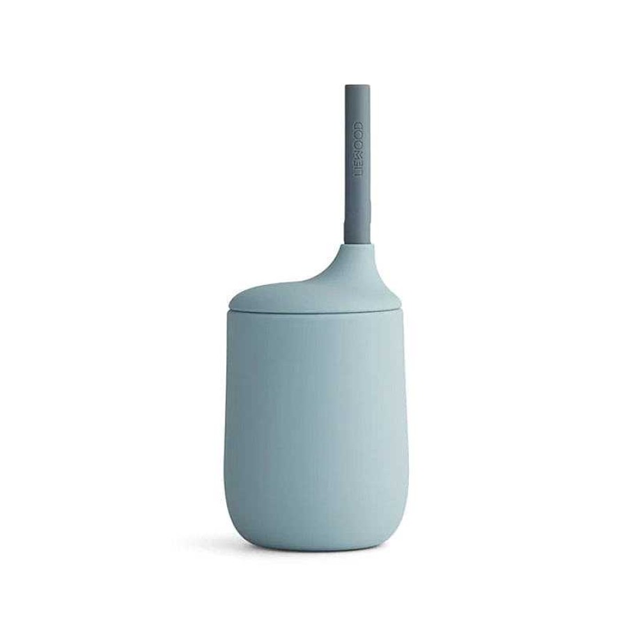 Kids Liewood Vaisselle Enfant | Gobelet Et Paille En Silicone - Sea Blue/Blue Wave