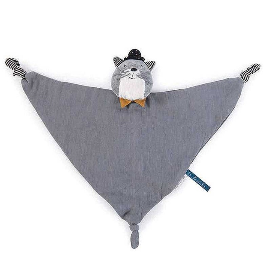 Kids Moulin Roty Doudous & Peluches | Doudou Lange Chat Gris Clair -Moulin Roty