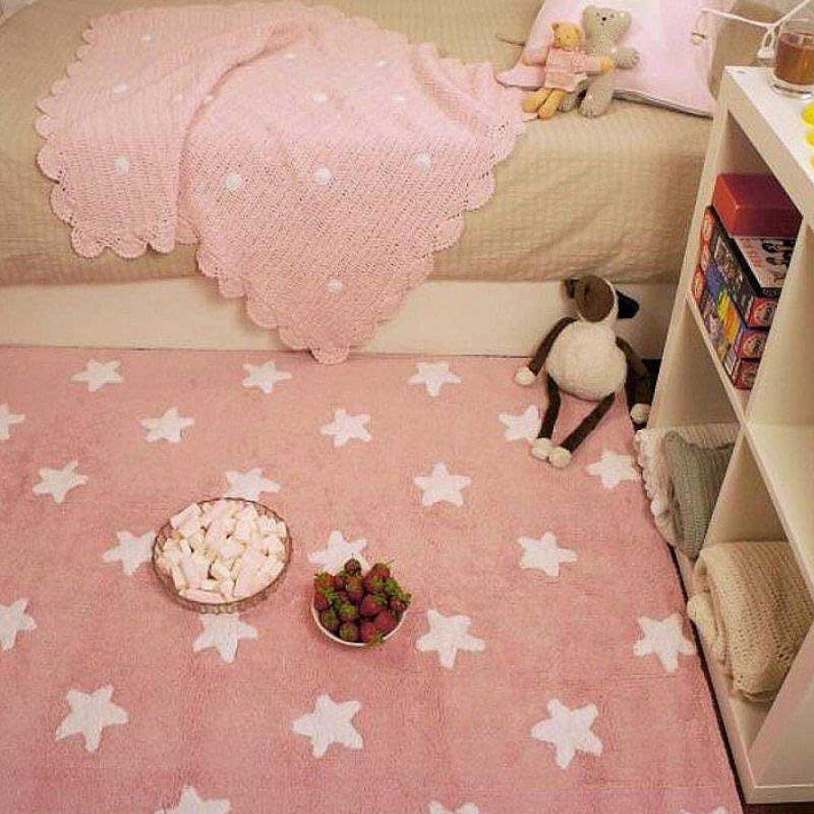 Kids Lorena Canals Tapis De Jeu, D' Veil & Chambre Enfant | Tapis Rose - Etoiles Blanches