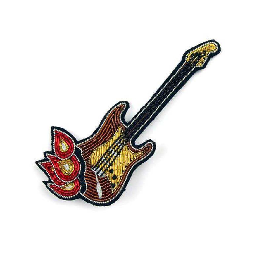 Femmes Macon et Lesquoy Broches & Pin'S | Grande Broche Brod E - Guitare En Flamme