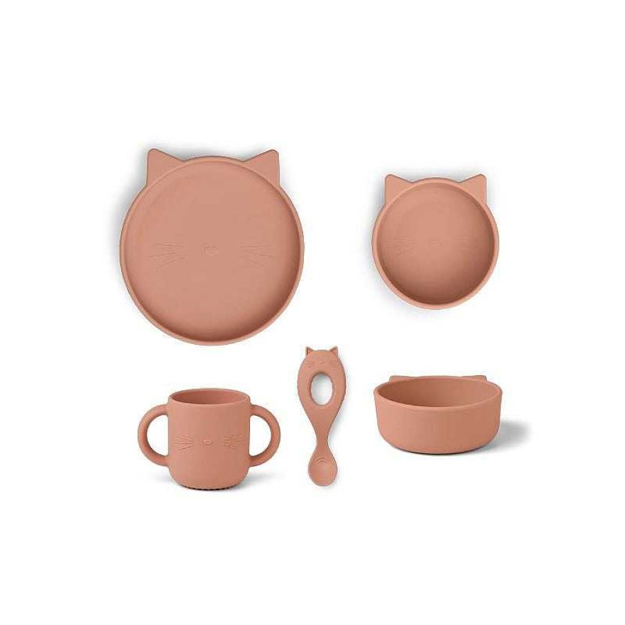 Kids Liewood Coffrets Repas | Set De Vaisselle B B En Silicone - Chat Rose