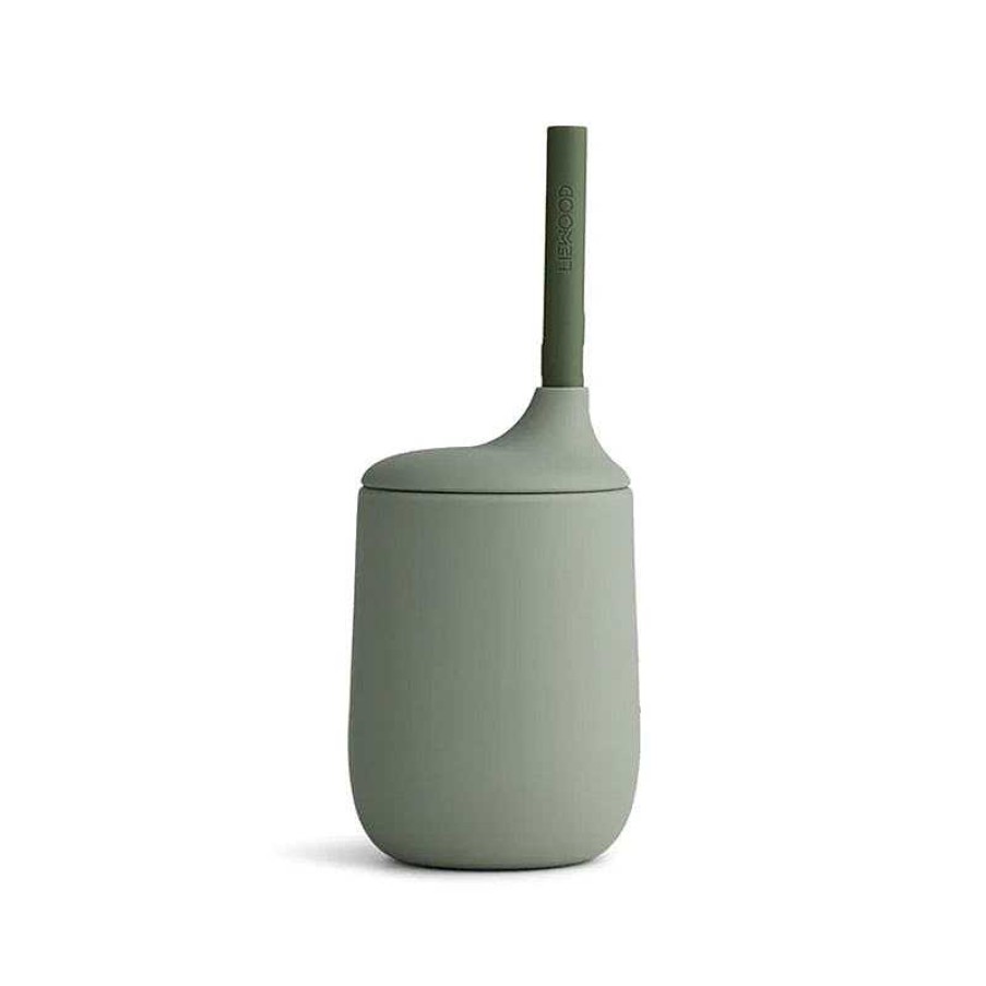 Kids Liewood Vaisselle Enfant | Gobelet Et Paille En Silicone - Faune Green/Hunter Green