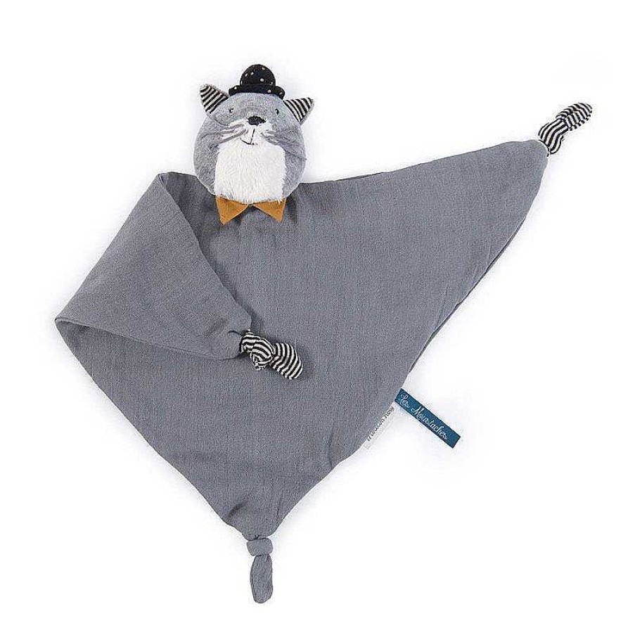 Kids Moulin Roty Doudous & Peluches | Doudou Lange Chat Gris Clair -Moulin Roty