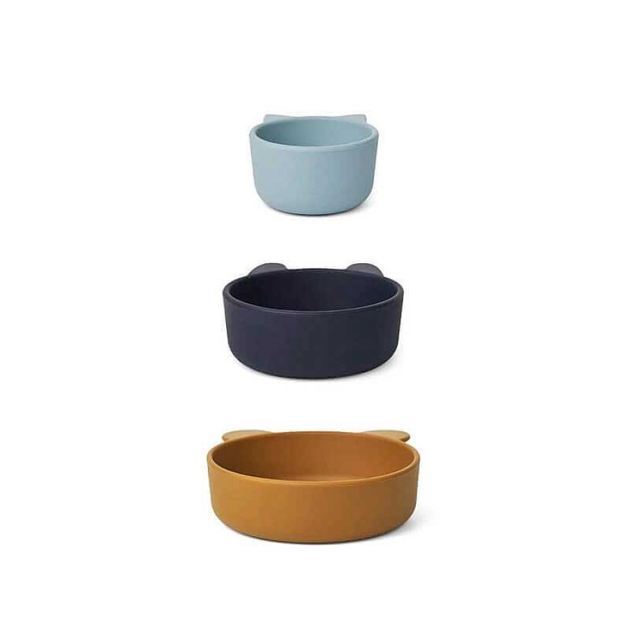 Kids Liewood Vaisselle Enfant | Set De 3 Bols En Silicone Blue Multi - Liewood