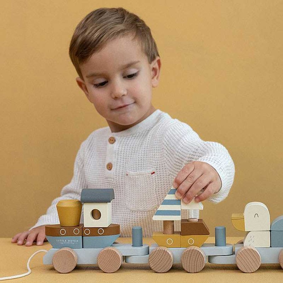 Kids Little Dutch Jouets Co-Responsables | Train Blocs En Bois Sailors Bay - Little Dutch