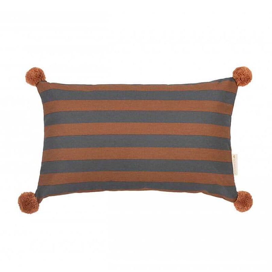 Kids Nobodinoz Coussins | Coussin Majestic Rectangulaire Blue Brown Stripes - Nobodinoz