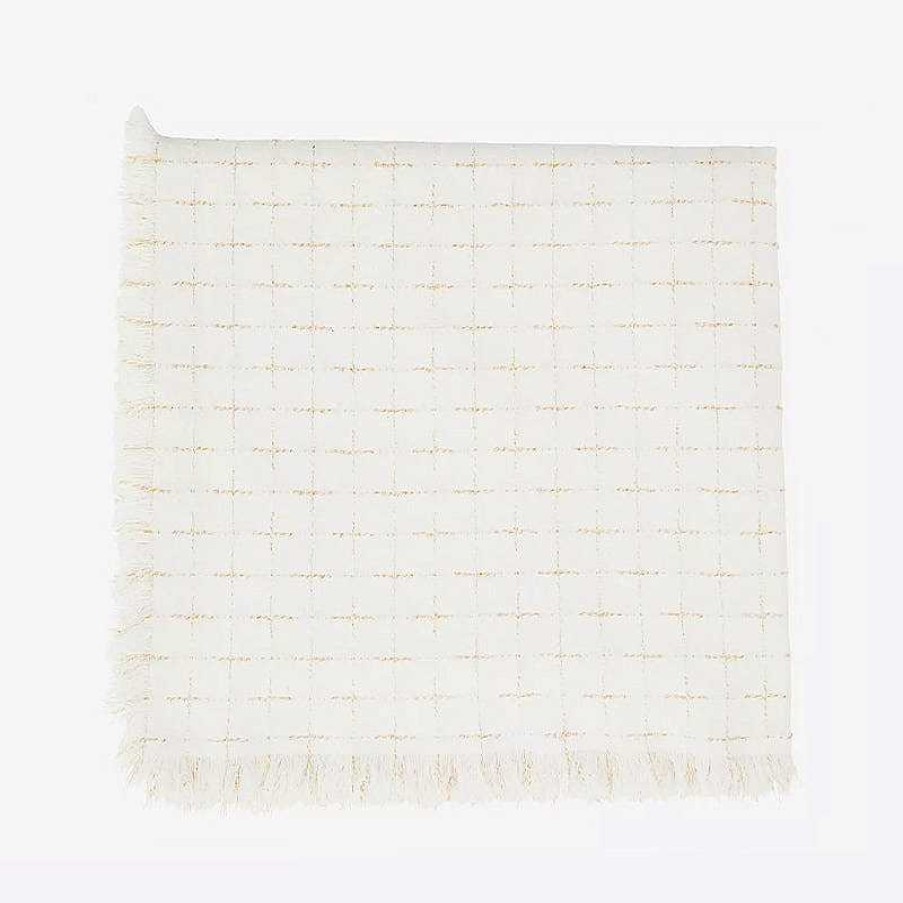 Maison & D Coration Madam Stoltz Nappes & Serviettes De Table | Madam Stoltz - Nappe Carreaux Blanc & Or