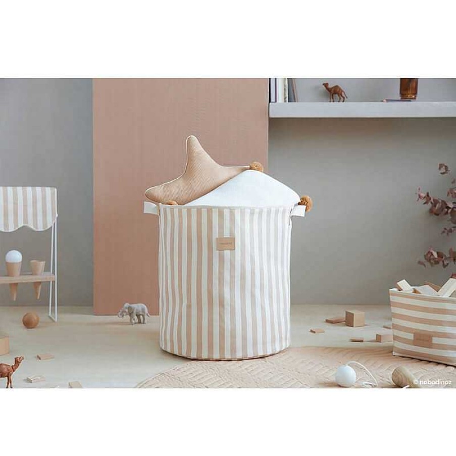 Kids Nobodinoz Rangement Enfant | Sac Jouets Od On Taupe Stripes Natural - Nobodinoz