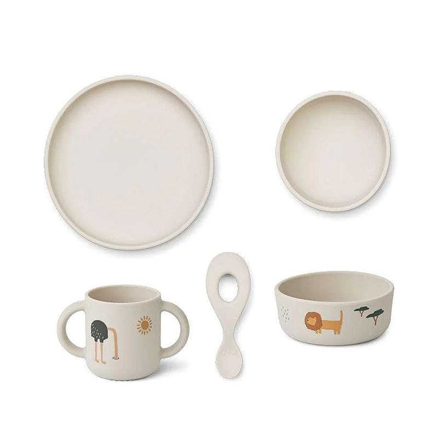 Kids Liewood Coffrets Repas | Set Vaisselle En Silicone - Safari Sandy Mix