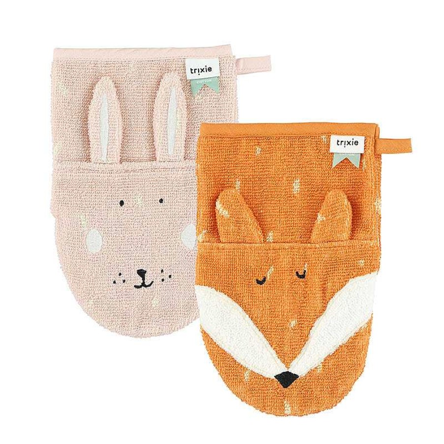 Kids Trixie Baby Accessoires De Bain | Duo Gants De Toilette Lapin & Renard - Trixie Baby