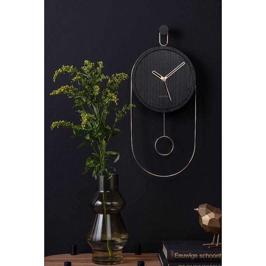 Maison & D Coration Karlsson Horloges, R Veils En Bois | Pendule Wall Clock Swing Noir - Karlsson