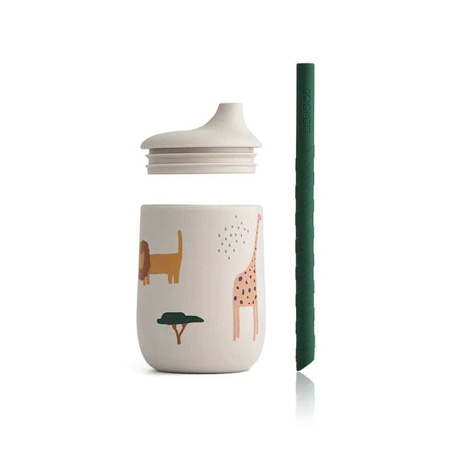 Kids Liewood Vaisselle Enfant | Gobelet Et Paille En Silicone - Safari Sandy Mix