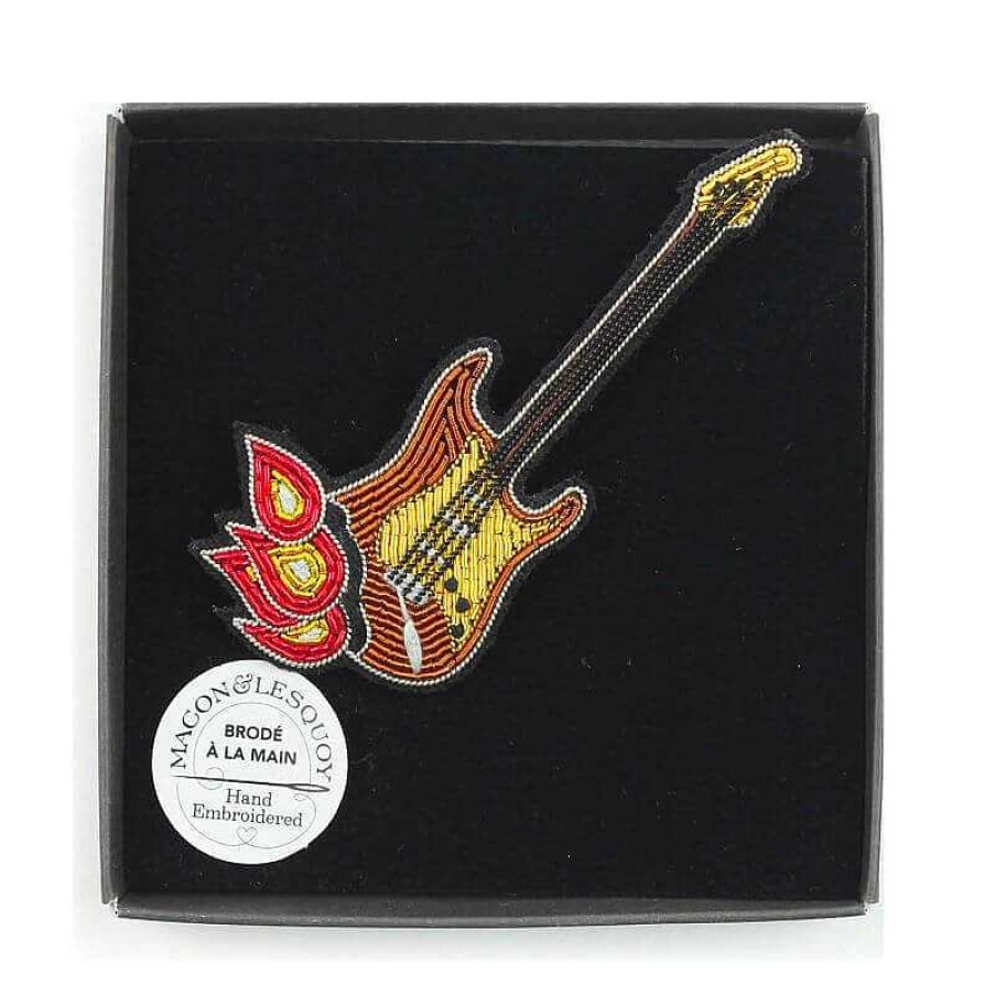 Femmes Macon et Lesquoy Broches & Pin'S | Grande Broche Brod E - Guitare En Flamme