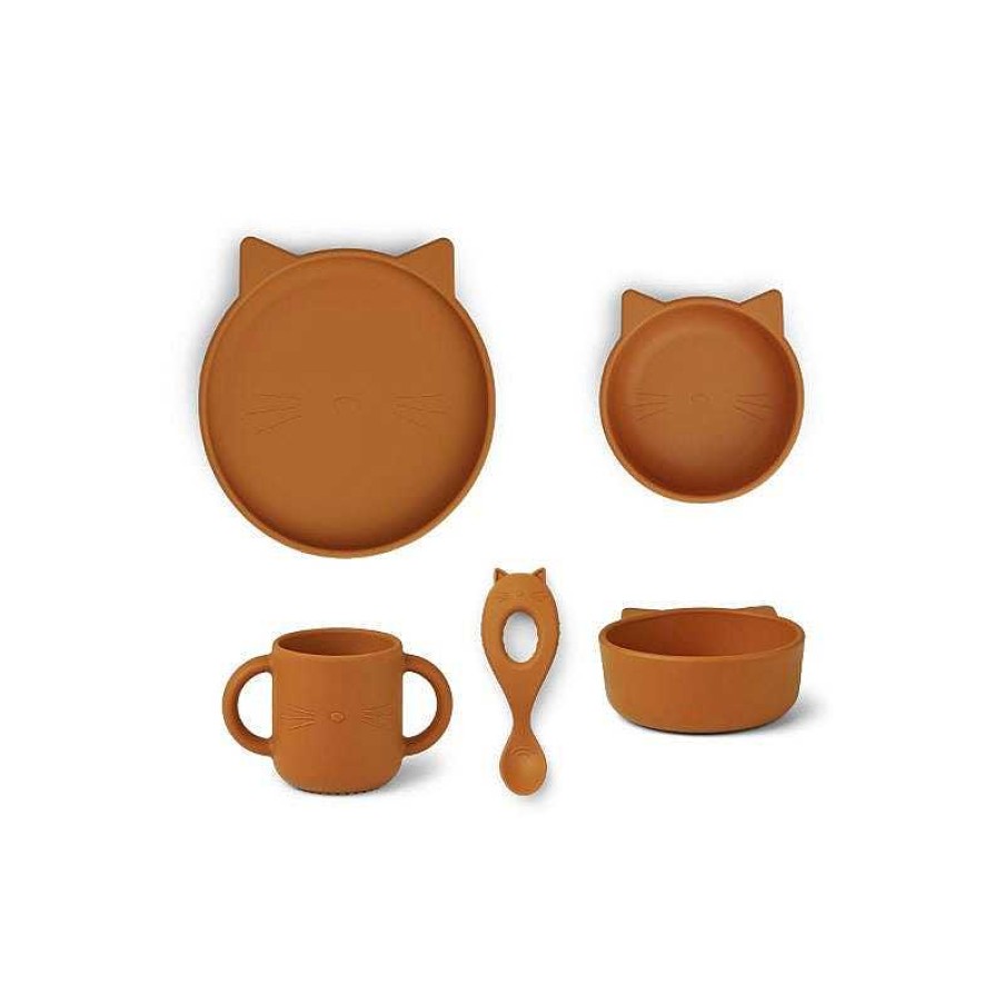 Kids Liewood Coffrets Repas | Set De Vaisselle B B En Silicone - Chat Moutarde