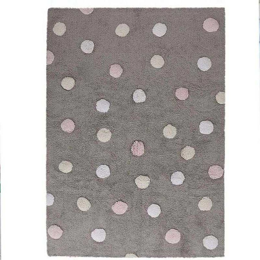 Kids Lorena Canals Tapis De Jeu, D' Veil & Chambre Enfant | Tapis Gris - Pois Tricolores Roses